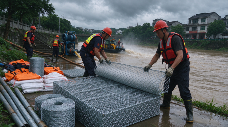 Ko nga Hua Aukati Waipuke a Changshu Jianghe e tuku ana i te Gabion me nga taonga mata piauau mo te Kaupapa Tautoko Whakatairanga Ohotata o roto o Mongolia.